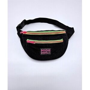 Vintage Retro High Impact Black Fanny Pack Belt Bag Neon Trim Zipper Pockets